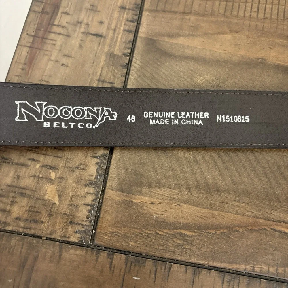 Nocona Brown Leather Western Belt 46 | Two-Tone Silver & Gold Buckle | Tooled